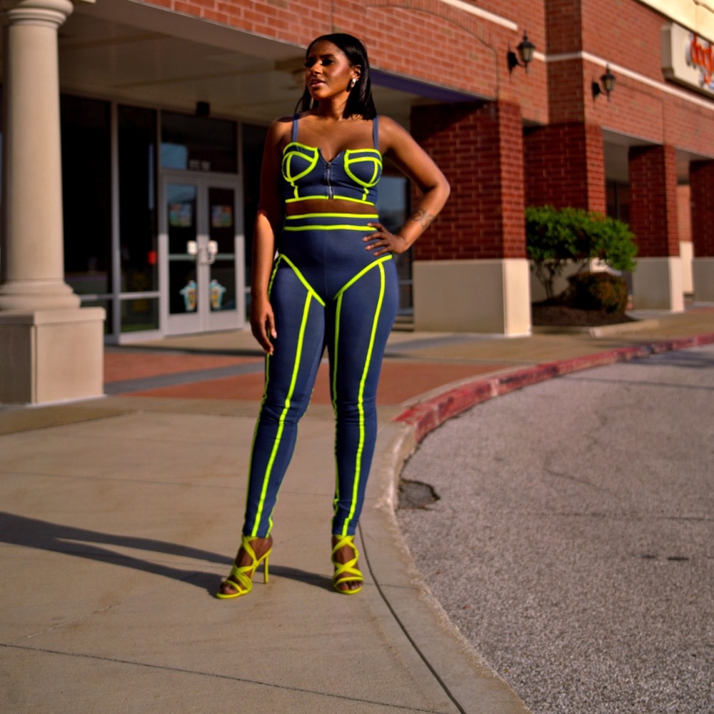 Two-piece blue and one green set